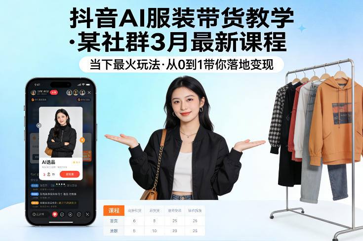 抖音AI服装带货教学，某社群3月最新课程，当下最火玩法，从0到1带你落地变现-御文网