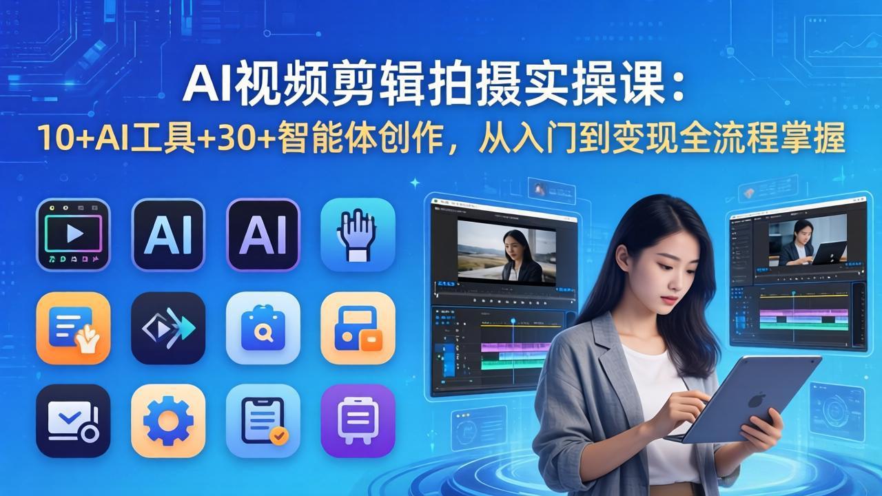 AI 视频剪辑拍摄实操课：10+AI工具+30+智能体创作，从入门到变现全流程掌握-御文网