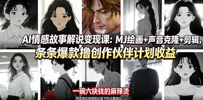 AI情感故事解说变现课：MJ绘画+声音克隆+剪辑，条条爆款撸创作伙伴计划收益-御文网