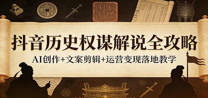 抖音历史权谋解说全攻略：AI创作+文案剪辑+运营变现落地教学-御文网