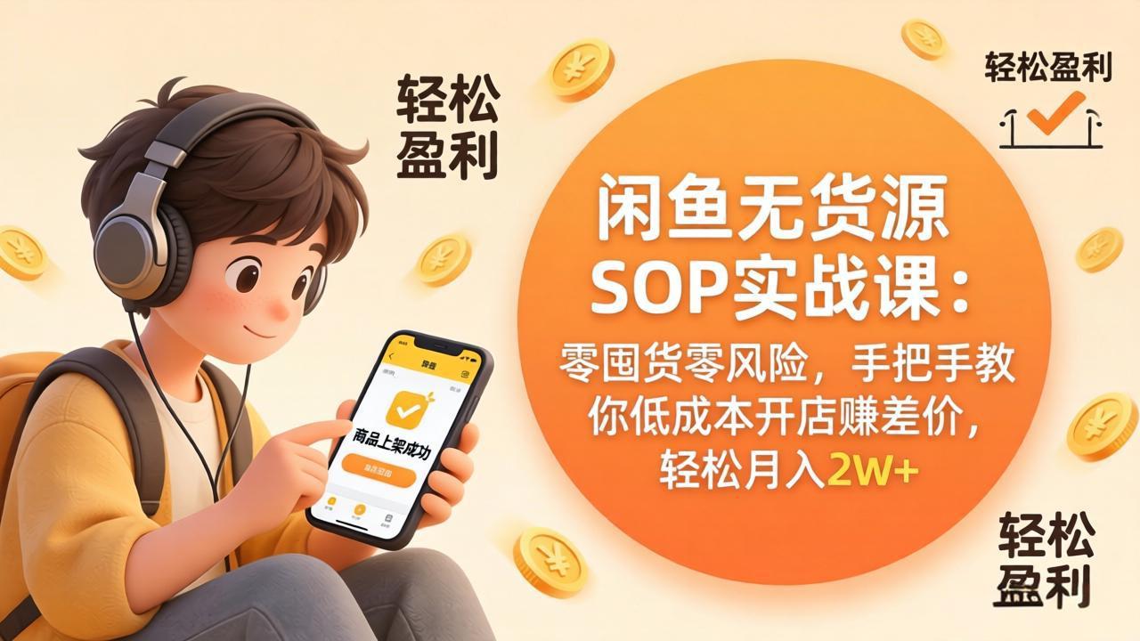 闲鱼无货源SOP实战课：零囤货零风险，手把手教你低成本开店赚差价，轻松月入2w+-御文网