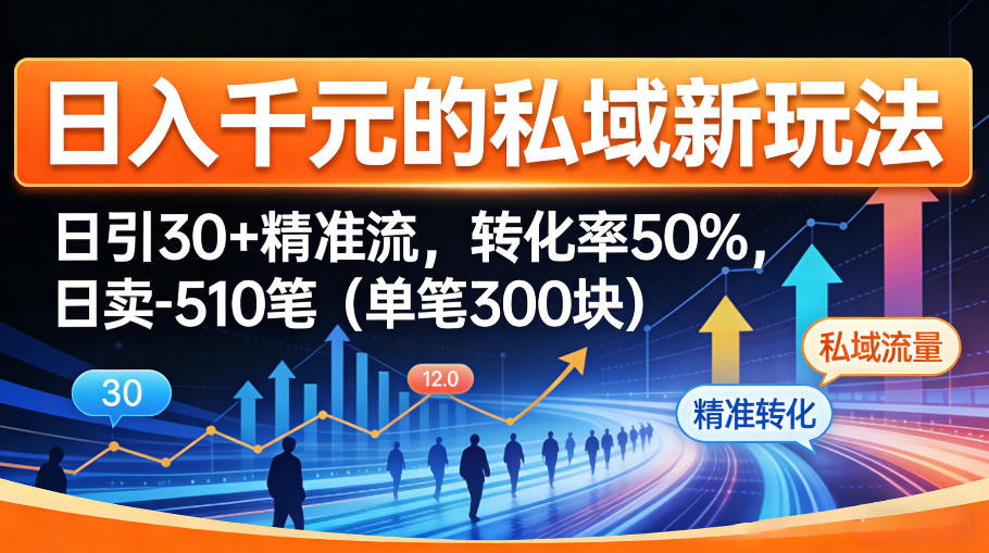 日入千米的私域新玩法：日引30＋精准流，转化率50%，日卖5-10笔(单笔300米)-御文网