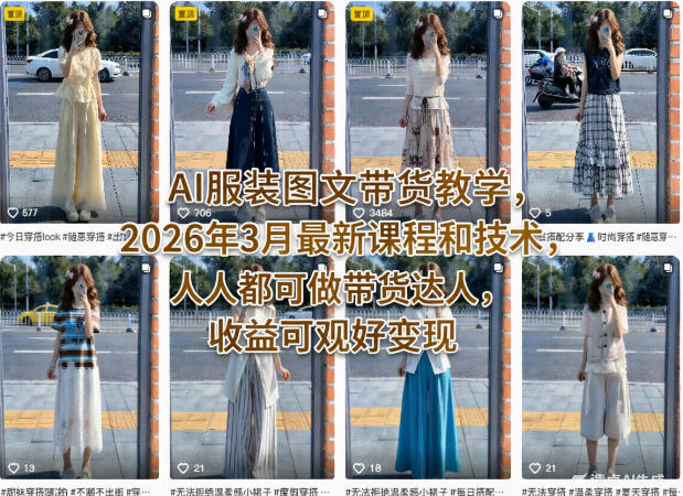 AI服装图文带货教学，2026年3月最新课程和技术，人人都可做带货达人，收益可观好变现-御文网