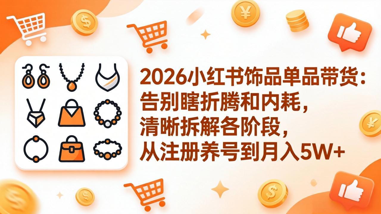 2026小红书饰品单品带货：告别瞎折腾和内耗，清晰拆解各阶段，从注册养号到月入5W+-御文网