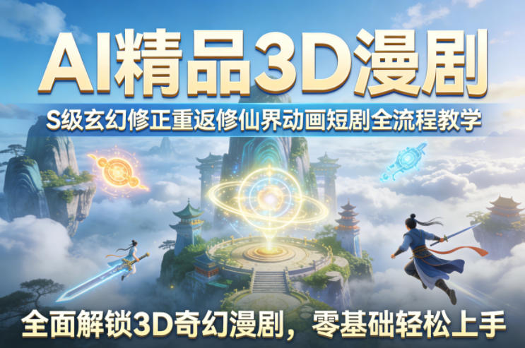 AI精品3D漫剧S级玄幻修正重返修仙界动画短剧全流程教学，全面解锁3D奇幻漫剧，零基础轻松上手-御文网
