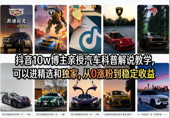 抖音10w博主亲授汽车科普解说教学，可以进精选和独家，从0涨粉到稳定收益(详细视频课程+1T素材)-御文网
