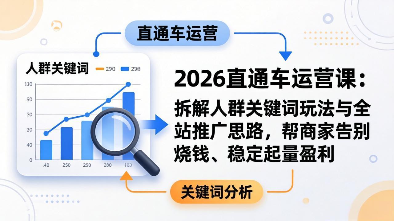 2026直通车运营课：拆解人群关键词玩法与全站推广思路，帮商家告别烧钱、稳定起量盈利-御文网