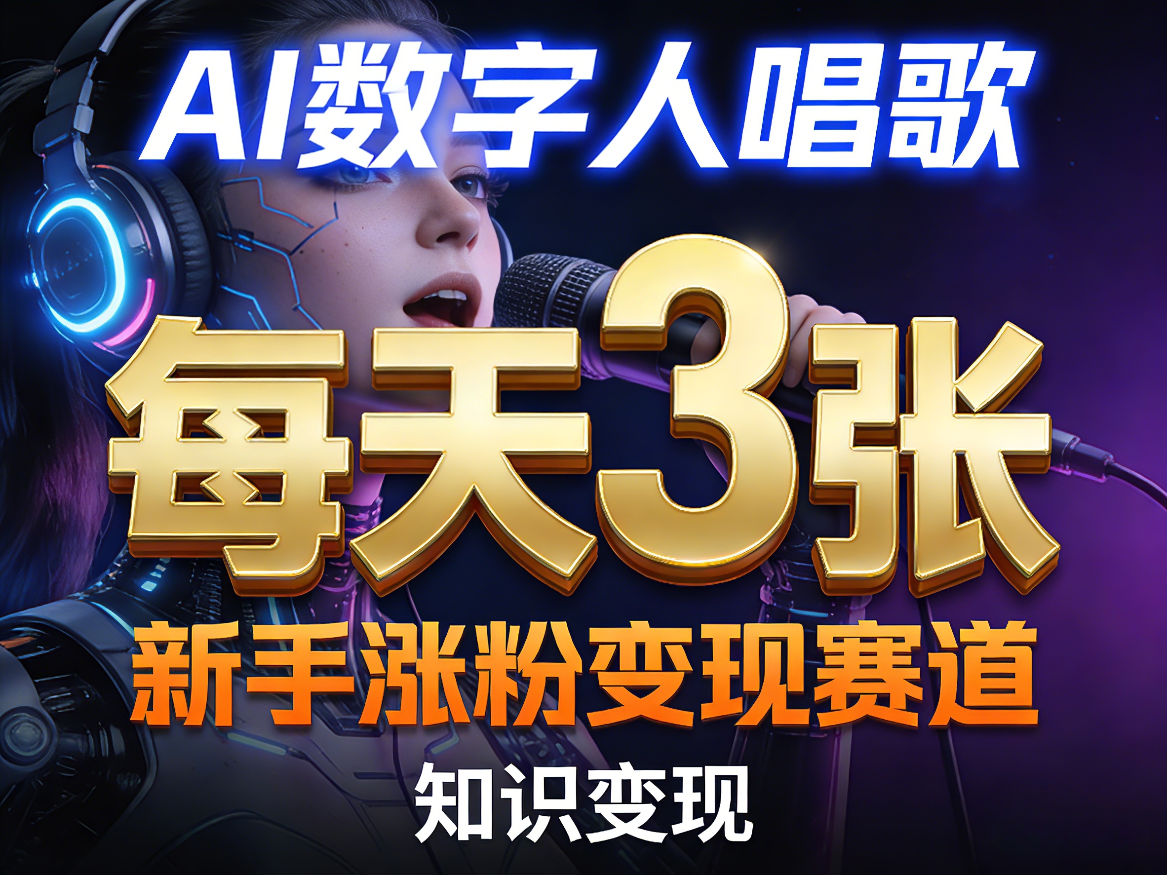 AI数字人唱歌，新手涨粉变现赛道，每天3张和知识付费，副业必备-御文网