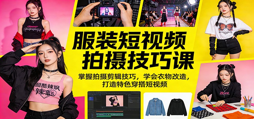 服装短视频拍摄技巧课：掌握拍摄剪辑技巧，学会衣物改造，打造特色穿搭短视频-御文网