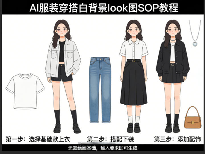 AI服装穿搭白背景look图SOP教程，不用会画画，提几句具体要求，AI就能还你一个奇迹-御文网