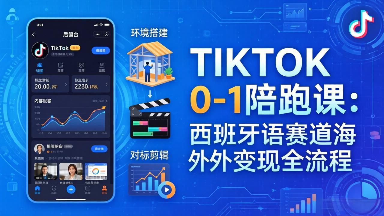 TIKTOK 0-1 陪跑课：从环境搭建到刷对标剪辑，西班牙语赛道海外变现全流程-御文网