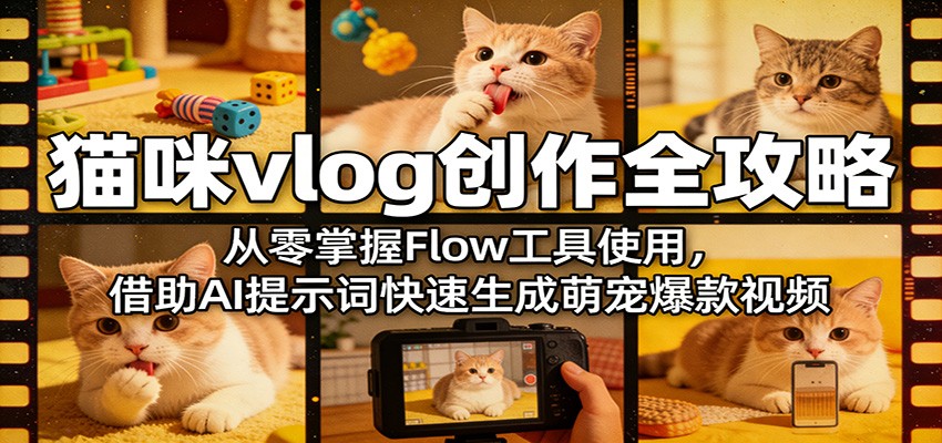 猫咪vlog创作全攻略：从零掌握Flow工具使用，借助AI提示词快速生成萌宠爆款视频-御文网
