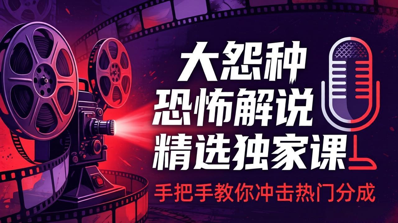 大怨种恐怖解说精选独家课：电影下载+文案配音+片头封面，手把手教你冲击热门分成-御文网