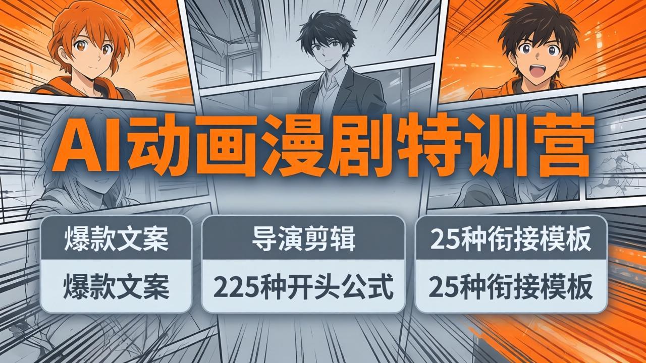 AI动画漫剧特训营：爆款文案+导演剪辑：225种开头公式+25种衔接模板，两小时剪电影级大片-御文网