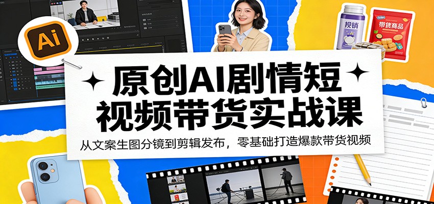 原创AI剧情短视频带货实战课：从文案生图分镜到剪辑发布，零基础打造爆款带货视频-御文网