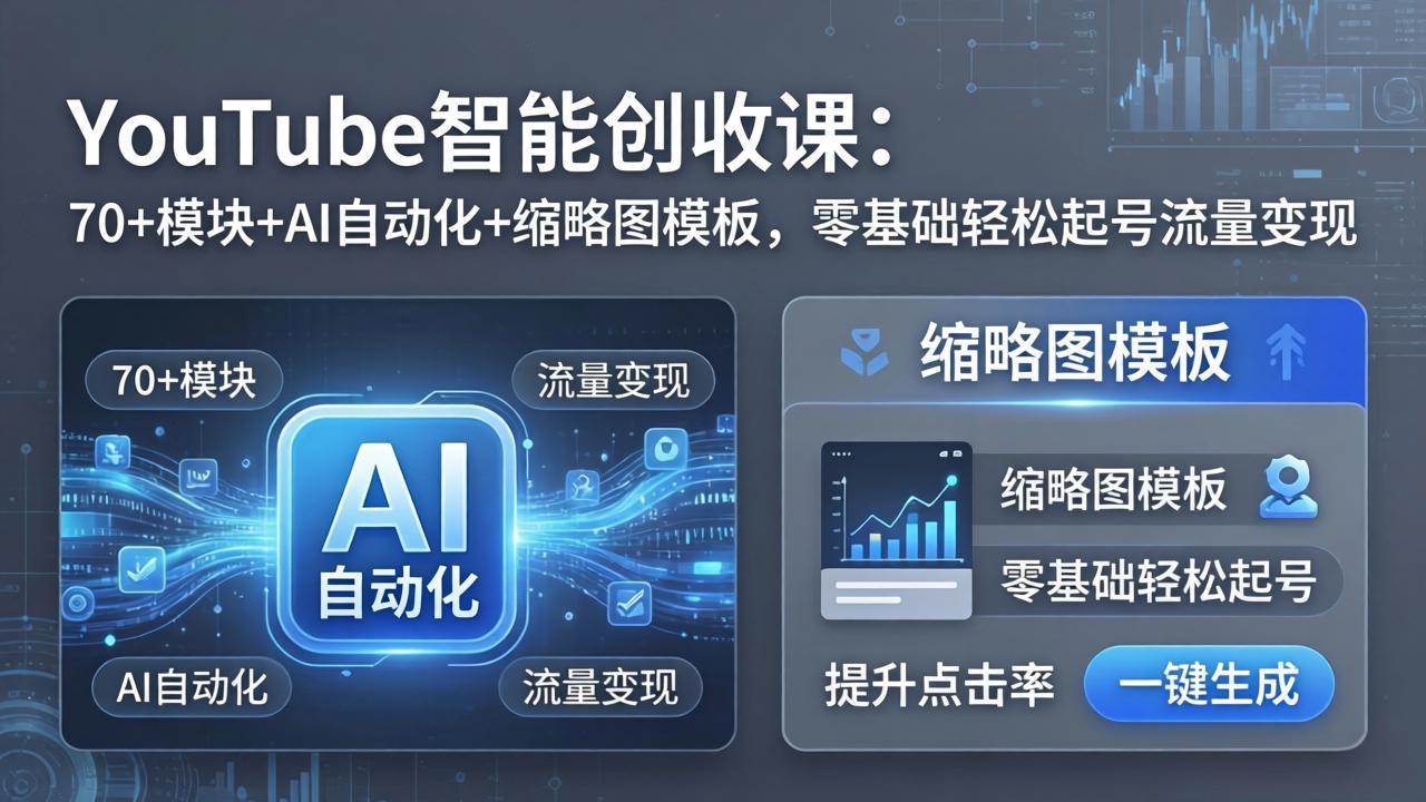 YouTube智能创收课：70+模块+AI自动化+缩略图模板，零基础轻松起号流量变现-御文网