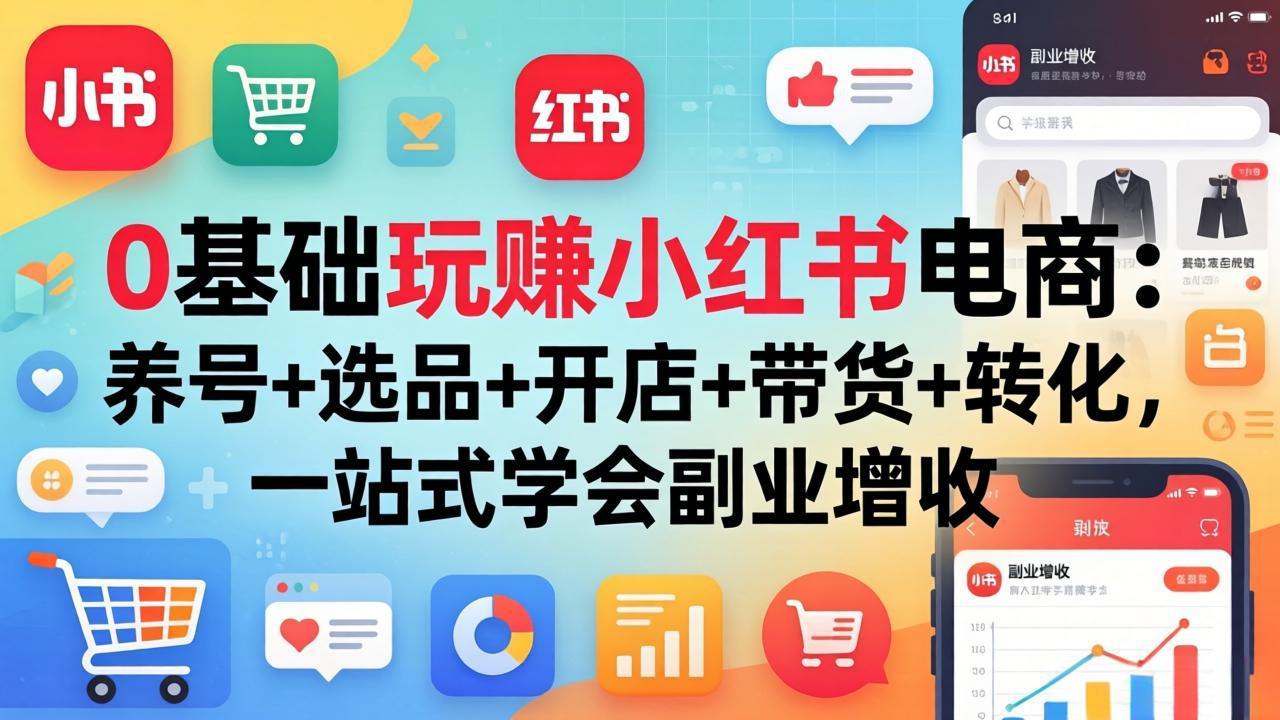 0基础玩赚小红书电商：养号+选品+开店+带货+转化，一站式学会副业增收-御文网