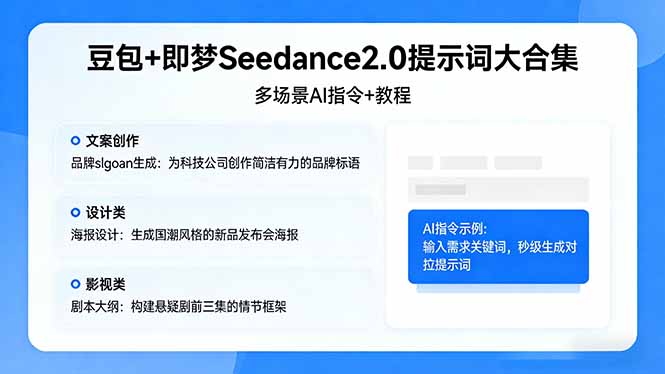 豆包+即梦Seedance2.0提示词大合集：多场景AI指令+教程，解锁文案、设计、影视高效创作-御文网