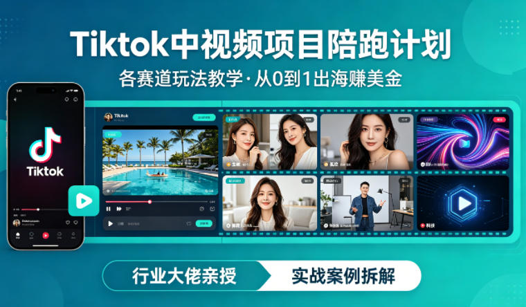 某大佬的Tiktok中视频项目陪跑，涵盖TK各个赛道玩法教学，从0到1出海賺美金-御文网