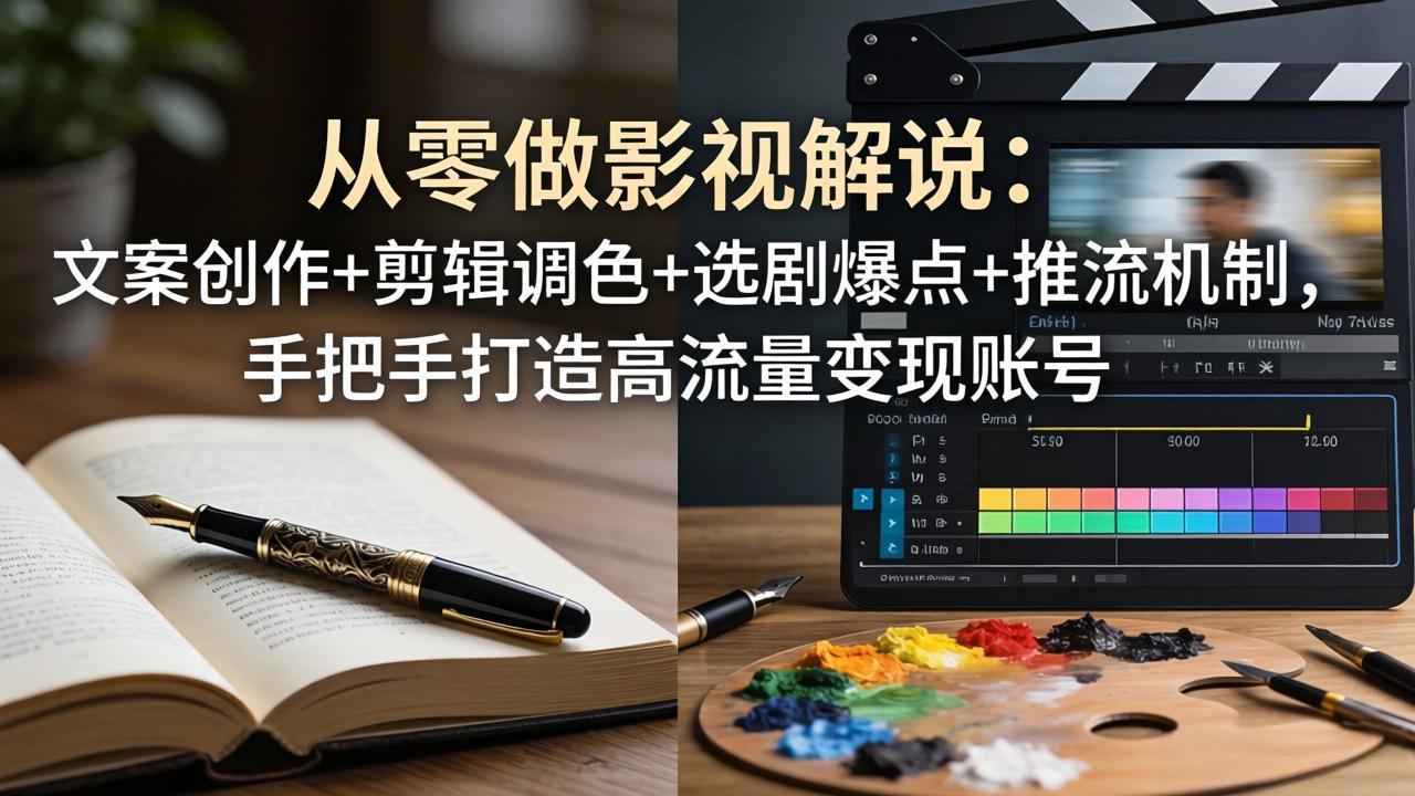 从零做影视解说：文案创作+剪辑调色+选剧爆点+推流机制，手把手打造高流量变现账号-御文网