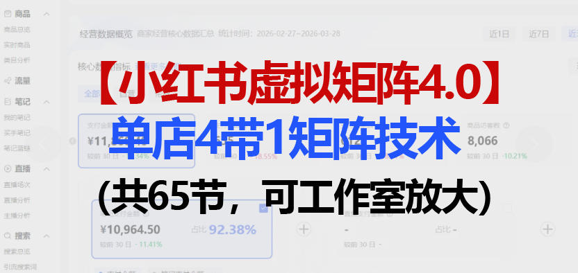 小红书虚拟矩阵4.0技术：单店4带1矩阵(共65节，可工作室放大)-御文网