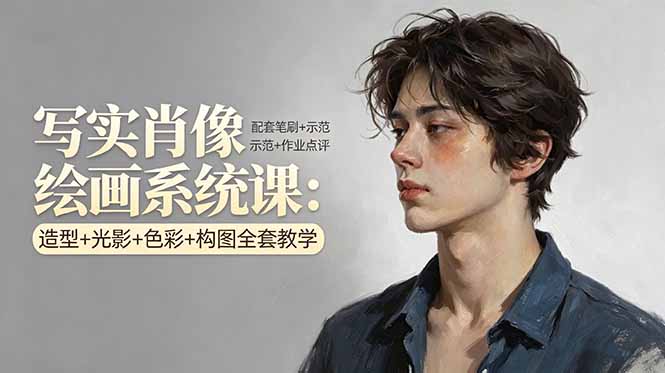 写实肖像绘画系统课：造型+光影+色彩+构图全套教学，配套笔刷+示范+作业点评-御文网
