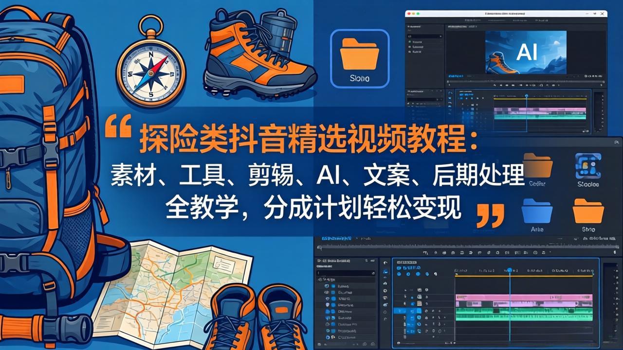 探险类抖音精选视频教程：素材、工具、剪辑、AI、文案、后期处理全教学，分成计划轻松变现-御文网
