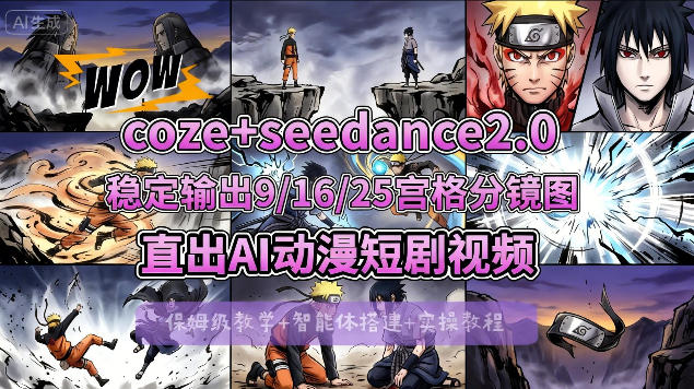 [COZE搭建教学]COZE+即梦Seedance 2.0稳定输出9-16-25宫格分镜图直出AI漫剧视频-御文网