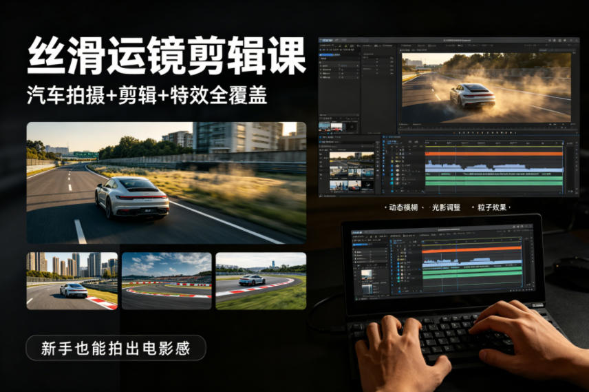 大叔丝滑运镜剪辑课，汽车拍摄+剪辑+特效全覆盖，新手也能拍出电影感-御文网