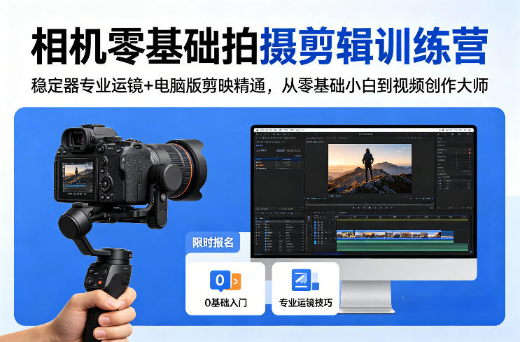相机零基础拍摄剪辑训练营：稳定器专业运镜+电脑版剪映精通，从零基础小白到视频创作大师-御文网