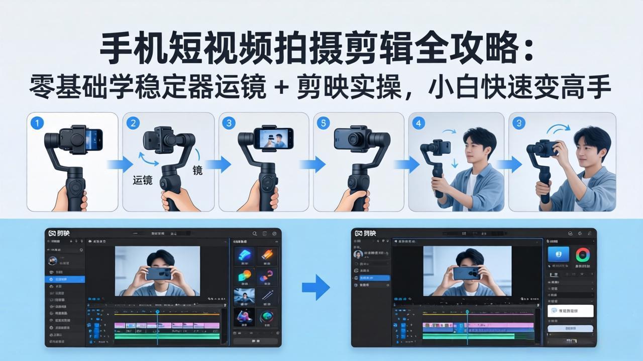 手机短视频拍摄剪辑全攻略：零基础学稳定器运镜 + 剪映实操，小白快速变高手-御文网