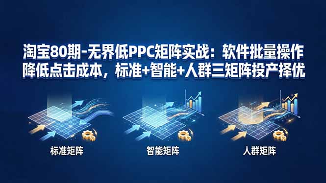 淘宝80期-无界低PPC矩阵实战：软件批量操作降低点击成本，标准+智能+人群三矩阵投产择优-御文网