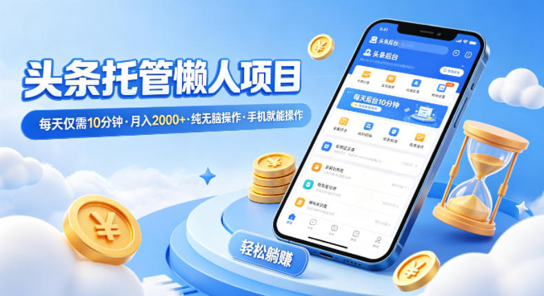 头条托管懒人项目，每天仅需10分钟，月入2000+，纯无脑操作，手机就能操作【揭秘】-御文网