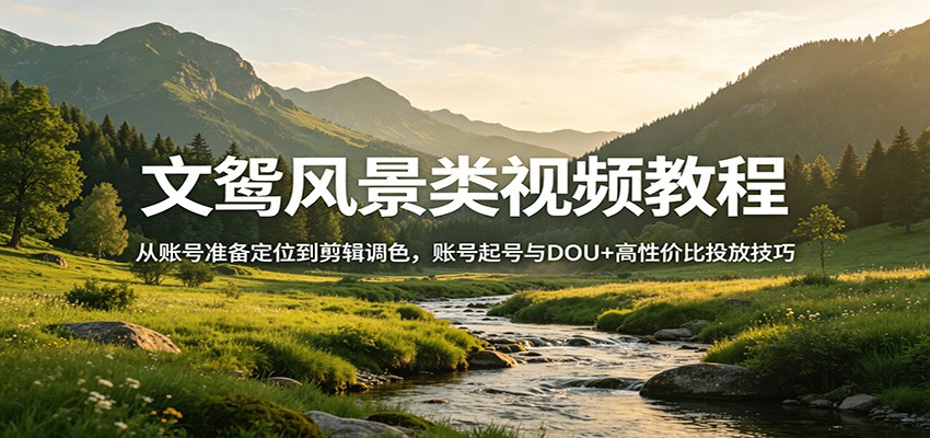 文鸳风景类视频教程：从账号准备定位到剪辑调色，账号起号与DOU+高性价比投放技巧-御文网