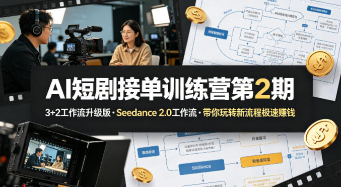AI短剧接单训练营第2期，3+2工作流升级版，Seedance 2.0工作流，带你玩转新流程极速賺钱-御文网