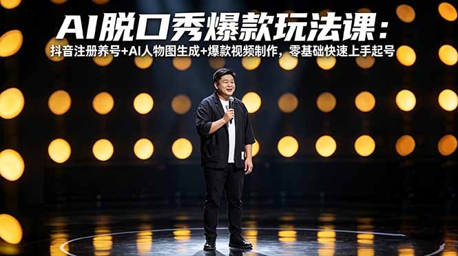 AI脱口秀爆款玩法课：抖音注册养号+AI人物图生成+爆款视频制作，零基础快速上手起号-御文网