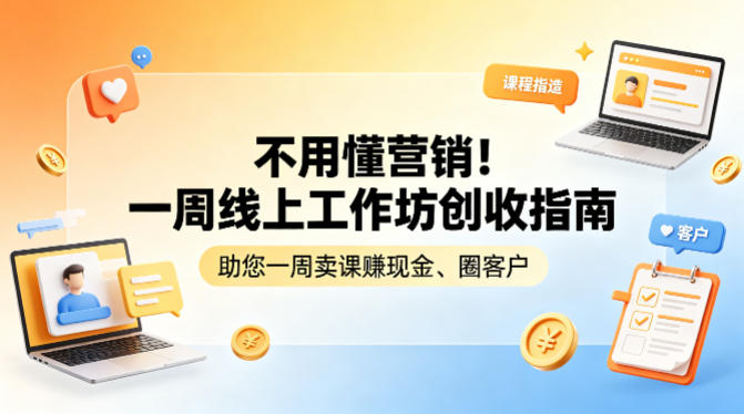 不用懂营销！一周线上工作坊创收指南，助您一周卖课賺现金、圈客户-御文网