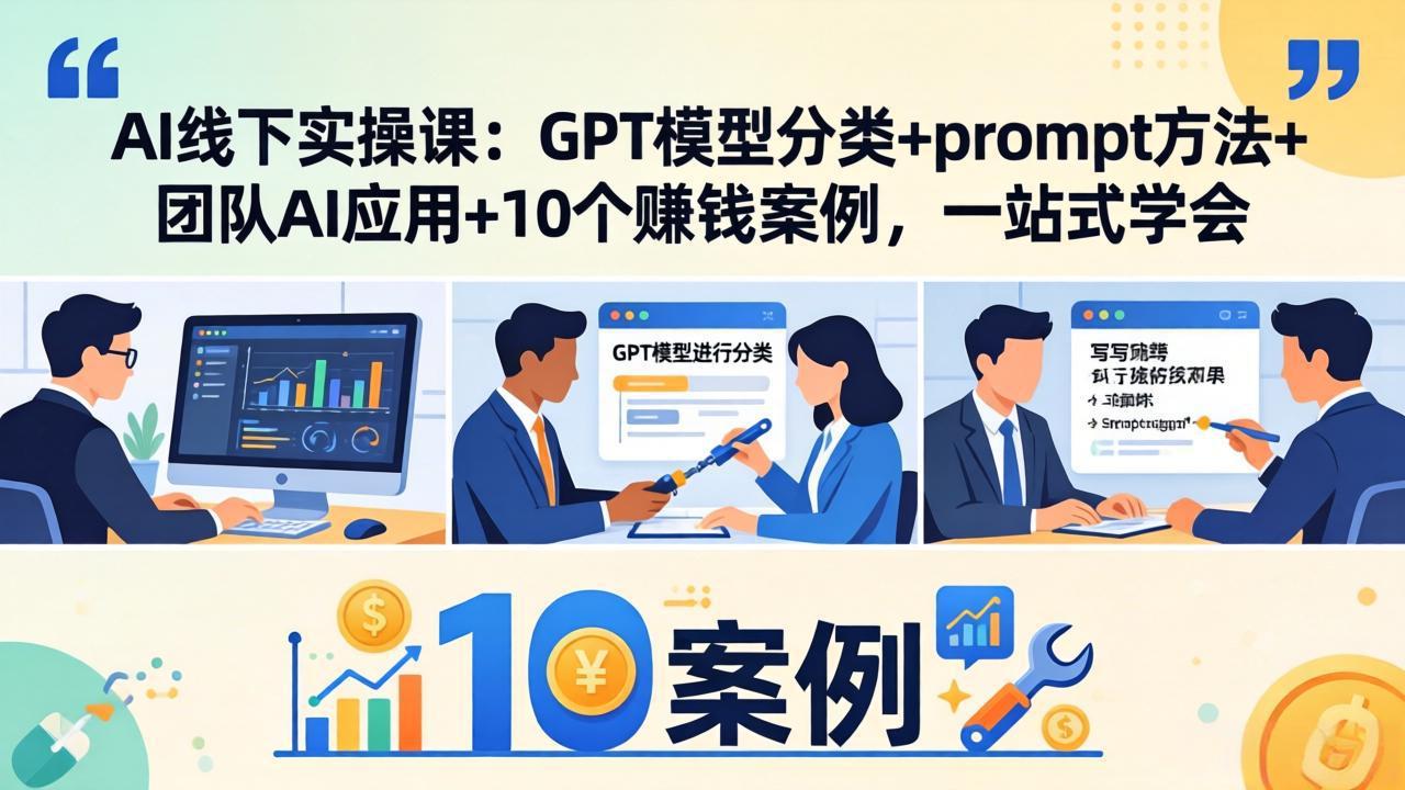 AI线下实操课：GPT模型分类+prompt方法+团队AI应用+10个赚钱案例，一站式学会-御文网