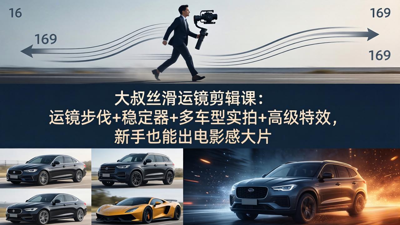 大叔丝滑运镜剪辑课：运镜步伐+稳定器+多车型实拍+高级特效，新手也能出电影感大片-御文网