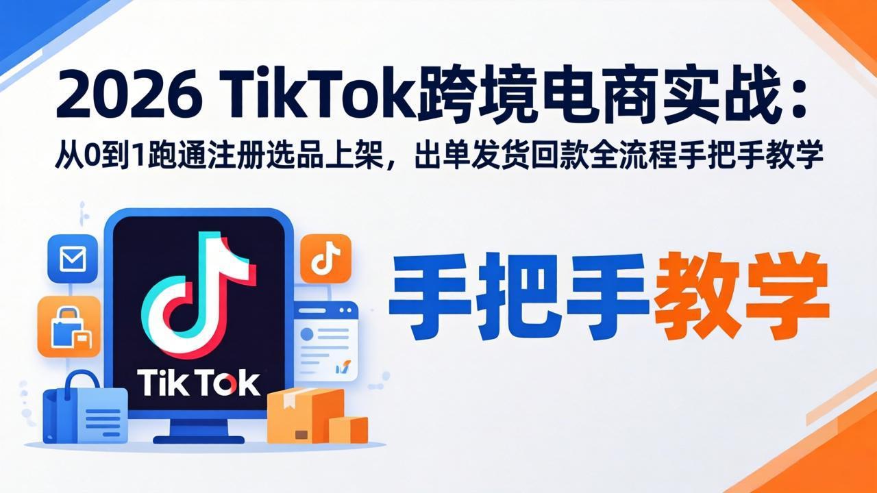 2026TikTok跨境电商实战-更新：从0到1跑通注册选品上架，出单发货回款全流程手把手教学-御文网