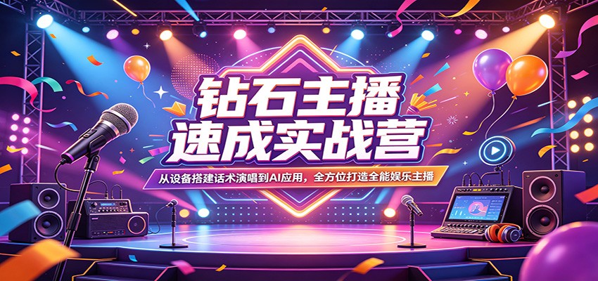 钻石主播速成实战营：从设备搭建话术演唱到AI应用，全方位打造全能娱乐主播-御文网