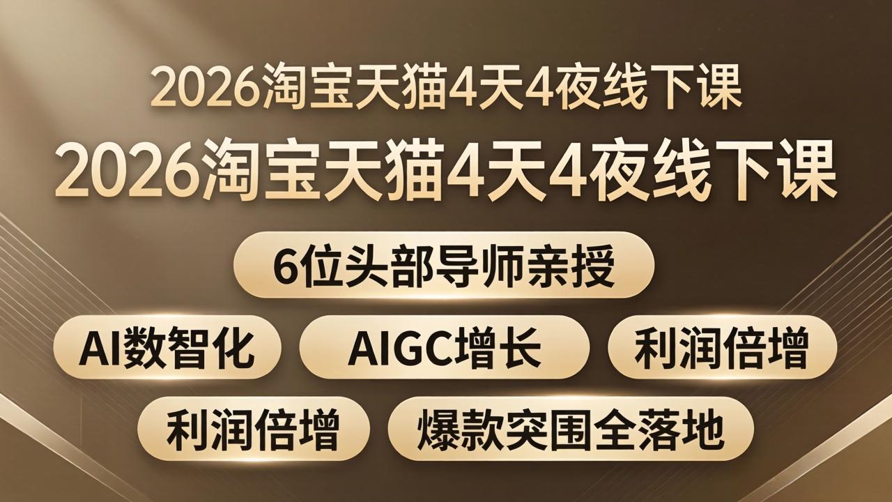 2026淘宝天猫4天4夜线下课：6位头部导师亲授，AI数智化+AIGC增长+利润倍增+爆款突围全落地-御文网