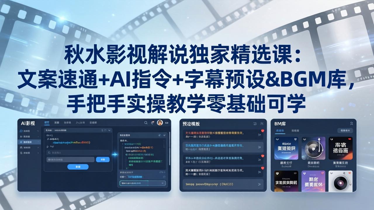 秋水影视解说独家精选课：文案速通+AI指令+字幕预设+BGM库，手把手实操教学零基础可学-御文网