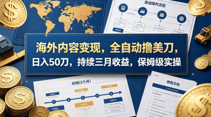 海外内容变现，全自动撸美刀，日入50刀，持续三月收益，保姆级实操【揭秘】-御文网