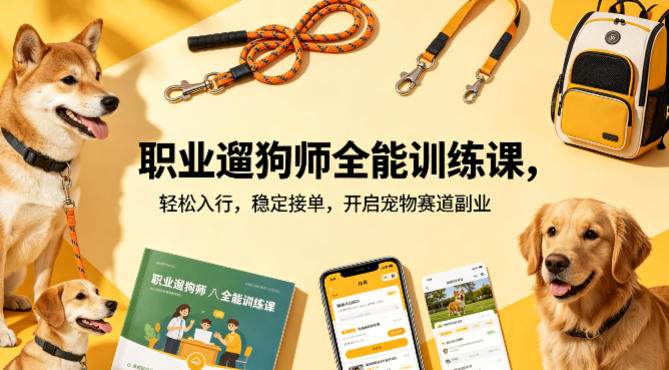 职业遛狗师全能训练课，轻松入行，稳定接单，开启宠物赛道副业-御文网