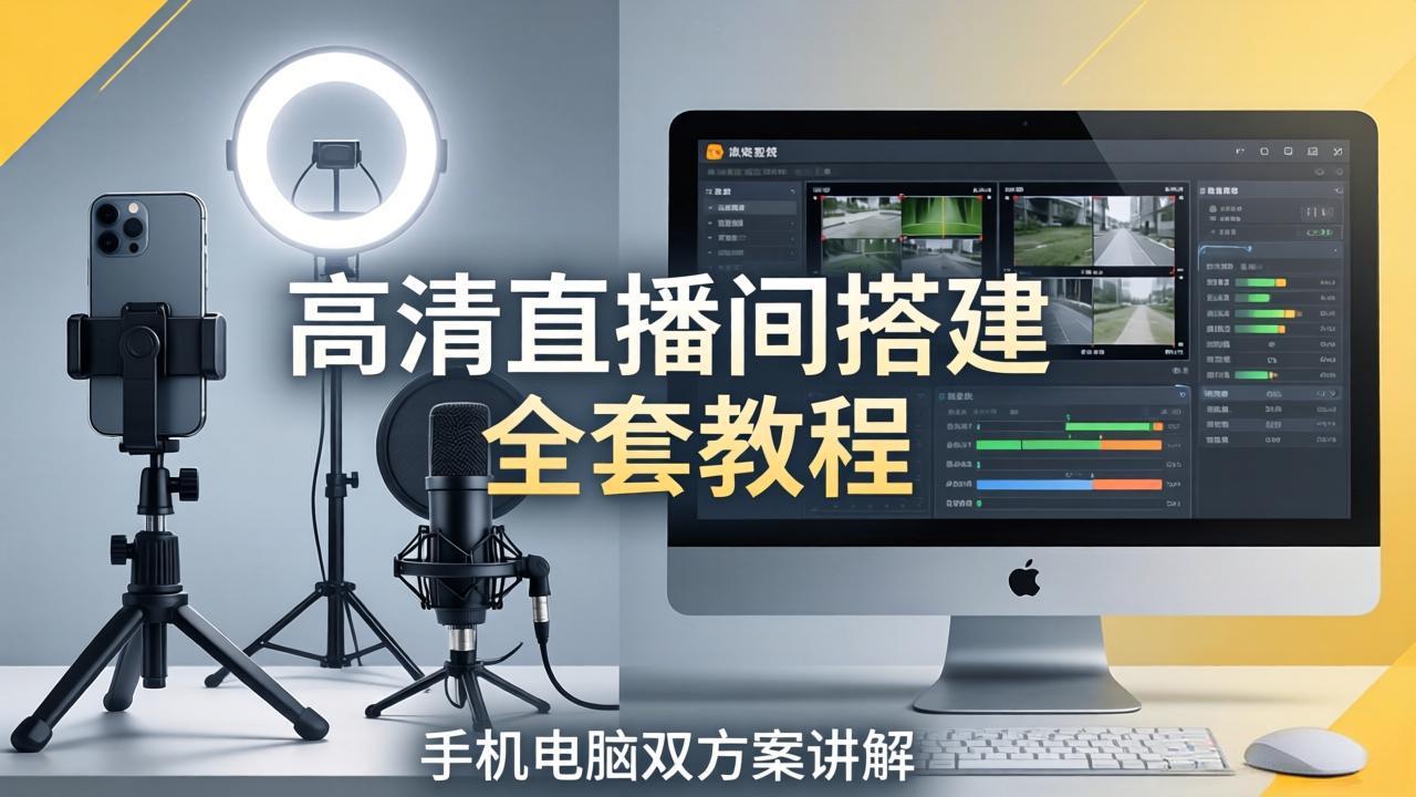 高清直播间搭建全套教程，手机电脑双方案讲解，设备选型调试多机位实操教学-御文网