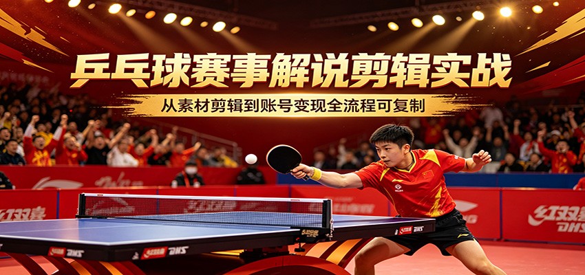 乒乓球赛事解说剪辑实战，从素材剪辑到账号变现全流程可复制-御文网