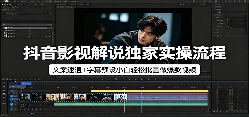 抖音影视解说独家实操流程，文案速通+字幕预设小白轻松批量做爆款视频-御文网