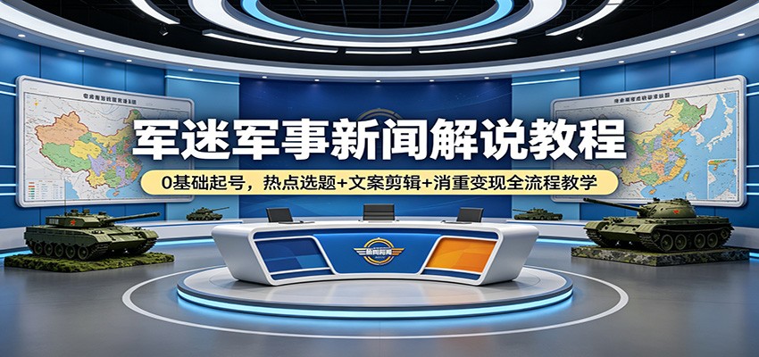 军迷军事新闻解说教程：0基础起号，热点选题+文案剪辑+消重变现全流程教学-御文网