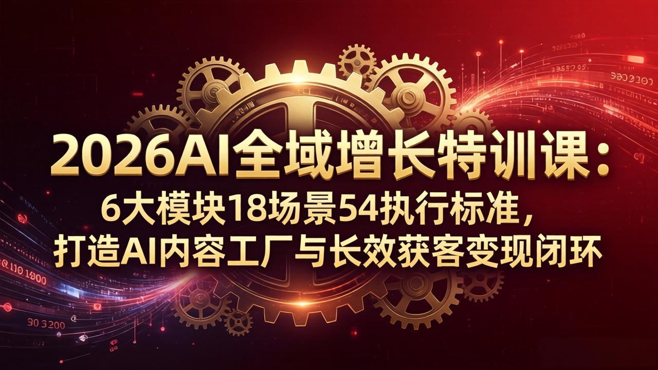 2026AI全域增长特训课：6大模块18场景54执行标准，打造AI内容工厂与长效获客变现闭环-御文网